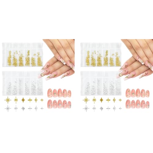 MAYCREATE® 1700PCS Star Nail Charms Set for Acrylic Nails 3D Gold Silver Metallic Studs Rhinestones Y2K Women Manicure Salon MAYCREATE® 1700PCS Star Nail Charms Set for Acrylic Nails 3D Gold Silver Metallic Studs Rhinestones Y2K Women Manicure Salon